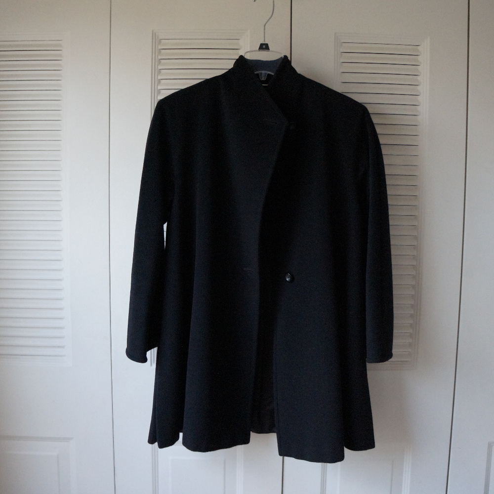 MaxMara Black Swing Coat 100% Virgin Wool Italy